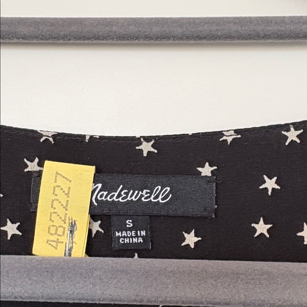 Madewell Black and White Star Print Silk Blouse S EUC - Picture 4 of 10